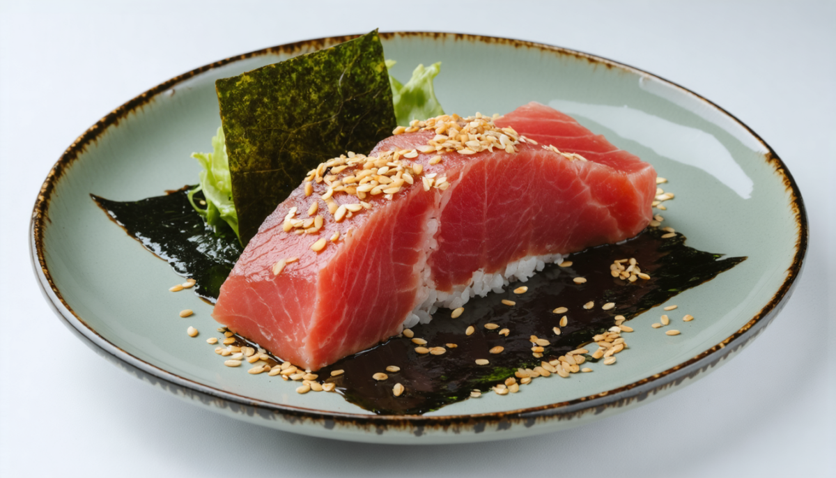 découvrez une explosion de saveurs marines avec notre tataki de thon rouge en croûte de sésame, accompagné d'une salade fraîche et croquante d'algues. un plat raffiné et savoureux qui éveillera vos papilles.