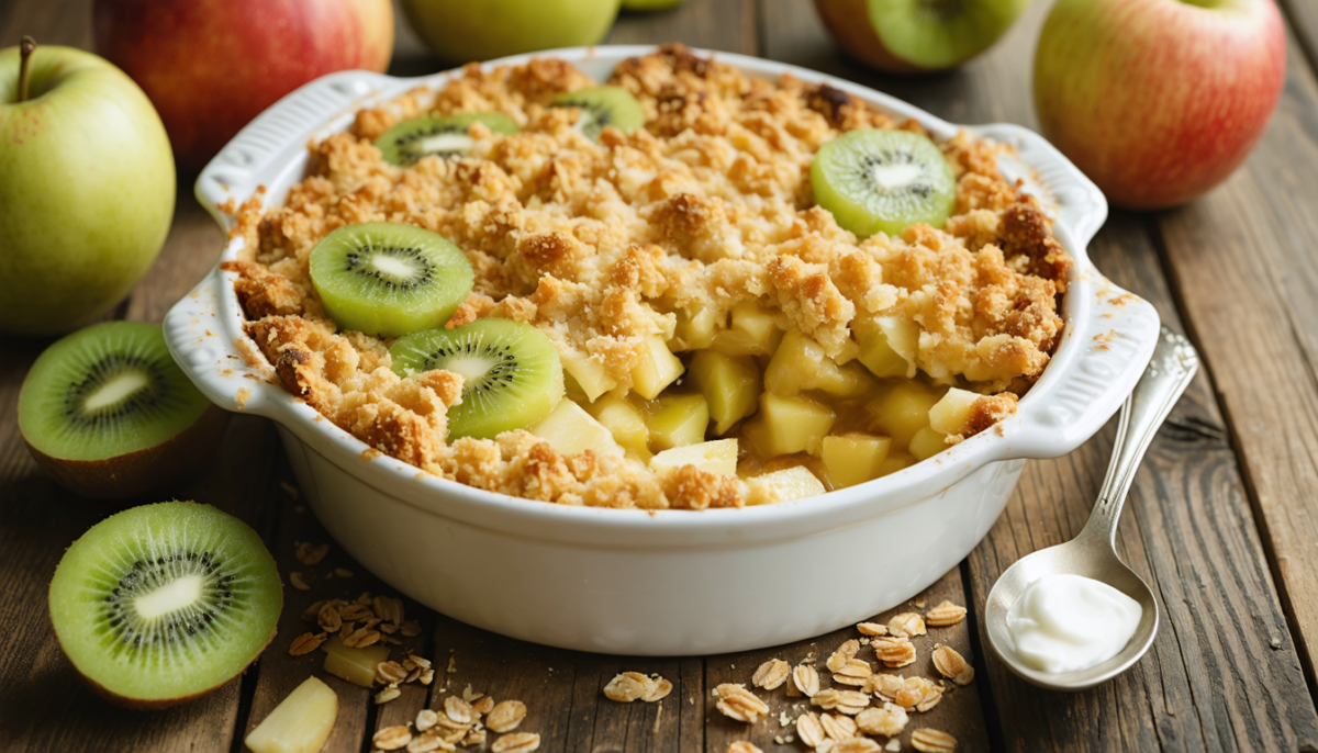 découvrez notre recette facile de crumble maison aux pommes et kiwis, un dessert gourmand alliant douceur et fraîcheur fruitée pour régaler toute la famille.
