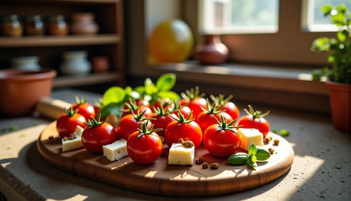 Tomates Cerises Rôties au Four, Feta Fondante et Notes Envoûtantes d’Origan : Un Festival de Saveurs Méditerranéennes