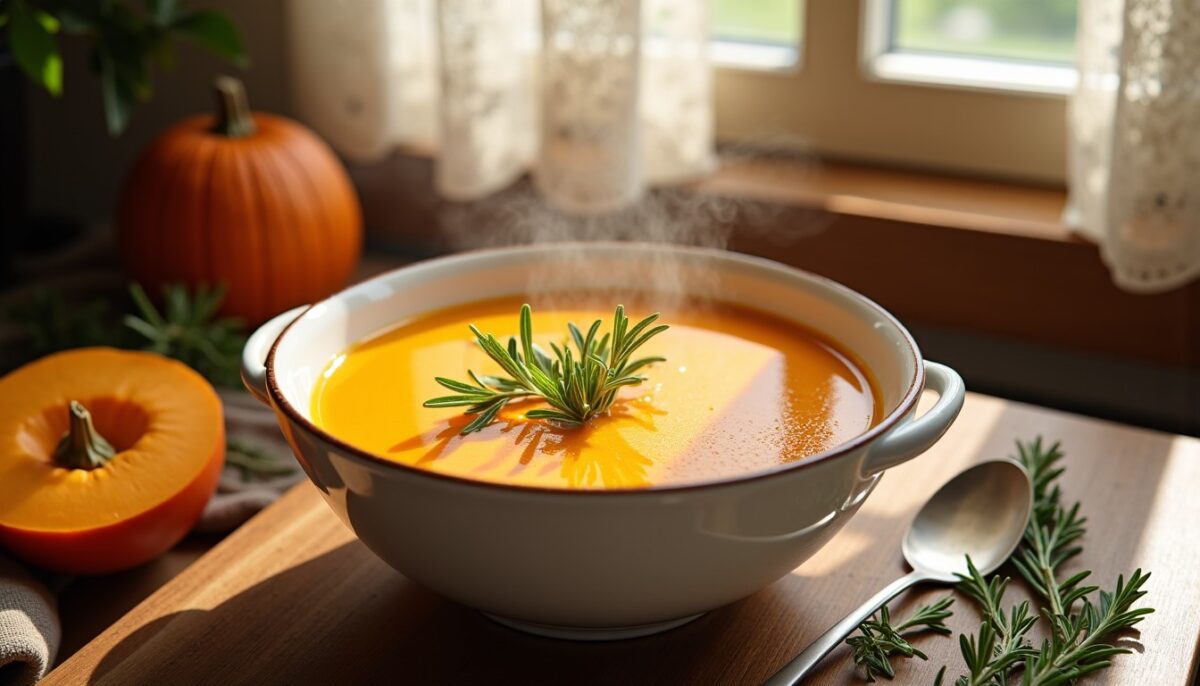 Velouté de Citrouille au Lait de Soja et Effluves de Romarin : Recette Facile et Gourmande
